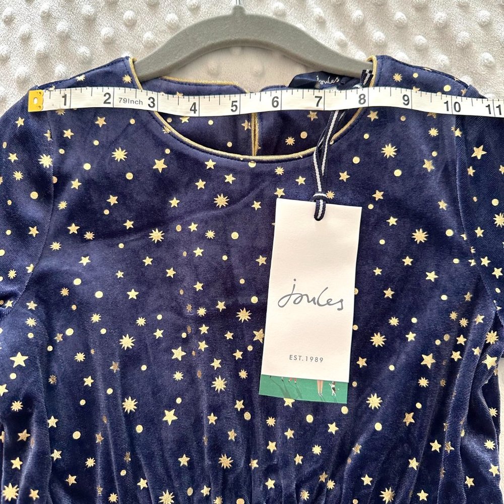 Joules Girls' Navy Velvet Star-Print Dress with Gold Trim - Picture 6 of 9